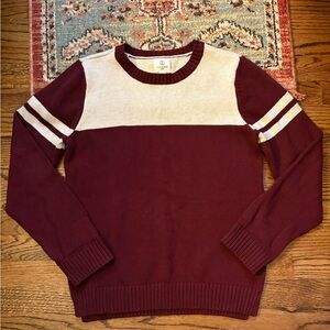 Lands End kids knit 100% cotton Burgundy and Cream Sweater size large